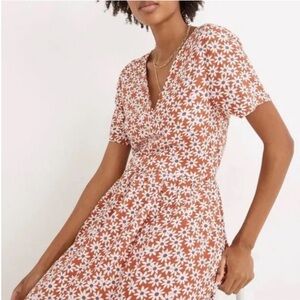 Madewell Daisy Mini Wrap Dress Packed Picnic Floral Short Sleeve Cinnamon 2022-S